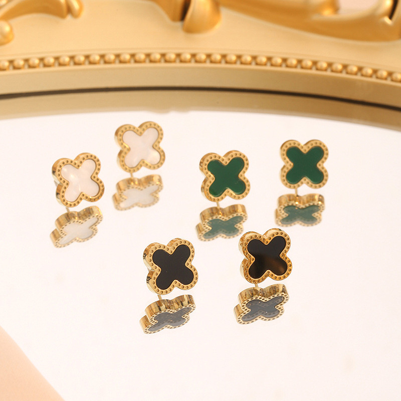 Four-leaf Clover Titanium Steel Earrings for Women Fashionable Elegant Niche Design High-end Earrings 2024 New Trendy Ear Jewelry
