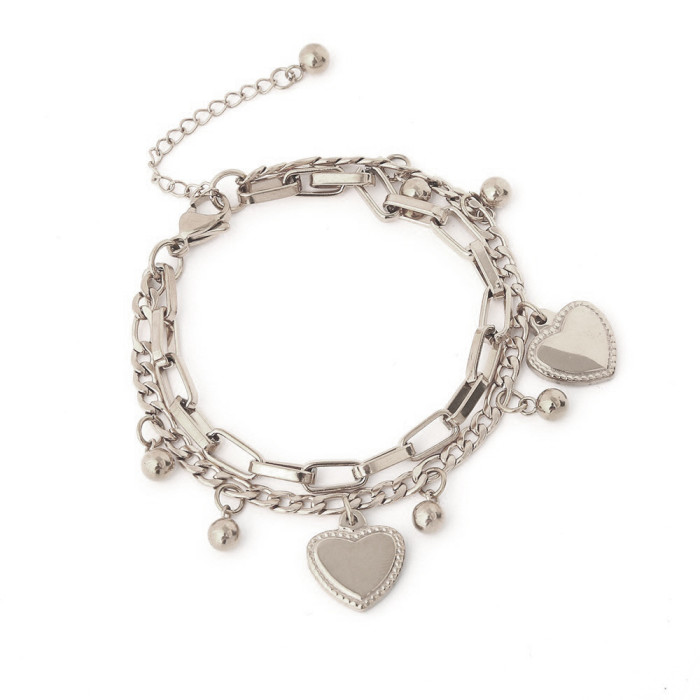 European and American Cross-Border Source New Titanium Steel Bracelet Wholesale Bohemian Style Heart Multi-Layer Stainless Steel Jewelry