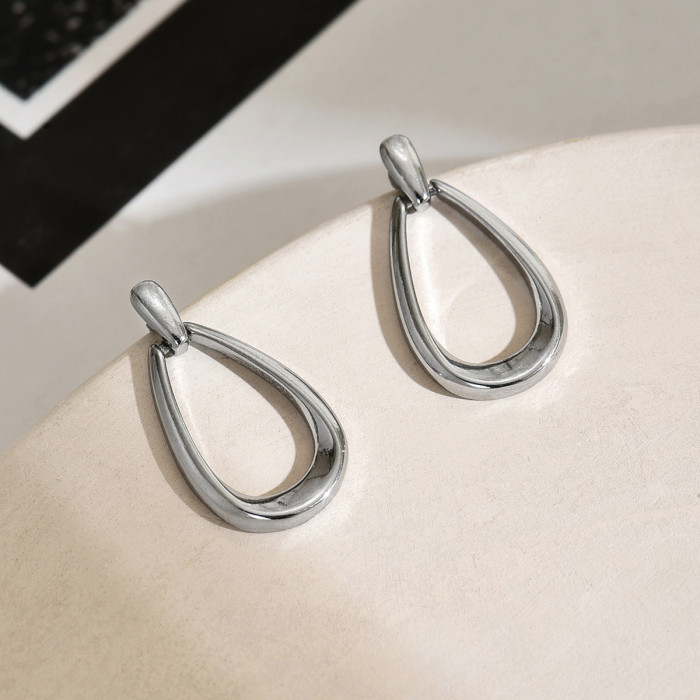 French Style Water Drop Metal Earrings for Women Oval Exaggerated Style Elegant Earrings High-end Luxury Drop Earring...