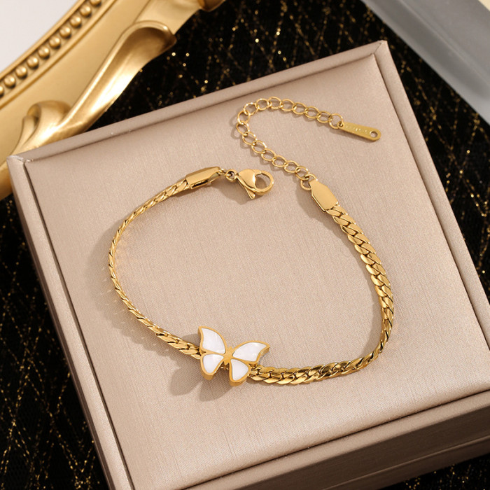 European and American Fashion Simple Commuting Elegant Versatile Minimalist Chain White Butterfly Accessories Titanium Steel Bracelet Jewelry Wholesale