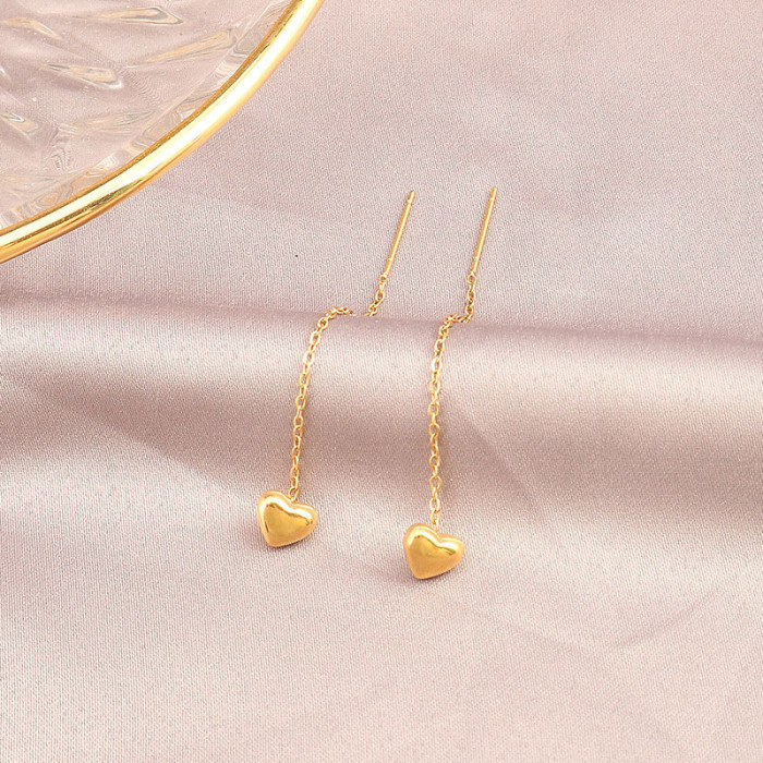 Love Heart 18K Gold Titanium Steel Hanging Earrings Women's Non-Fading Long Elegant Earrings Earrings Trendy Face Sli...