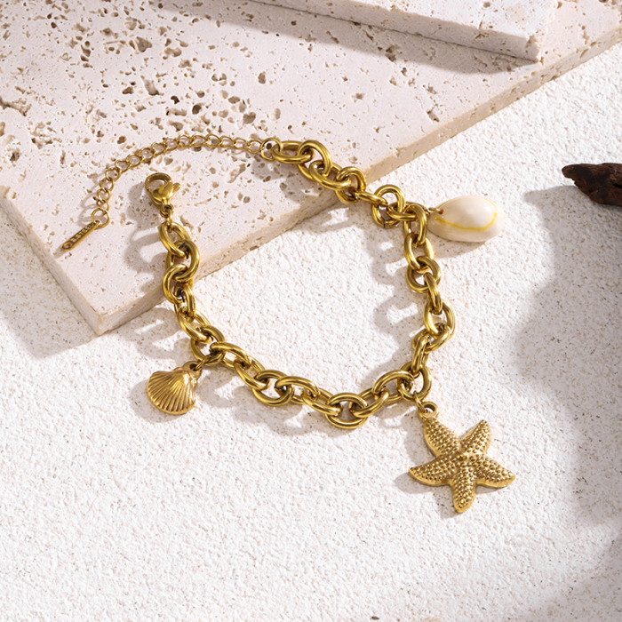 2025 Summer New Ocean Series Titanium Steel Bracelet 18K Gold Stainless Steel Starfish Shell Conch Bracelet