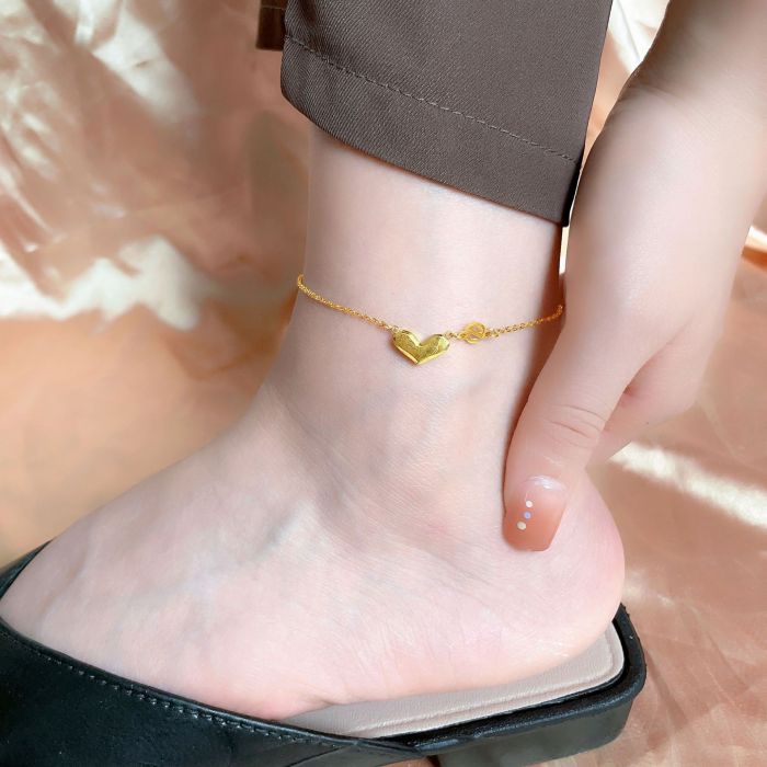 Korean Version New Light Luxury Design Love You E-Sheng Anklet for Women Simple Minimalist Style 18K Gold Plated Hear...