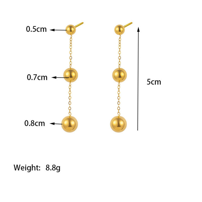 Internet Celebrity INS Style 18K Stainless Steel Three Sizes Round Bead Pendant Earrings Non-Fading Versatile Earring...