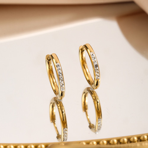 European and American Light Luxury Titanium Steel Hoop Earrings for Women Fashion Simple Trendy Stainless Steel White Clay Inlaid Diamond Ear Clips Wholesale
