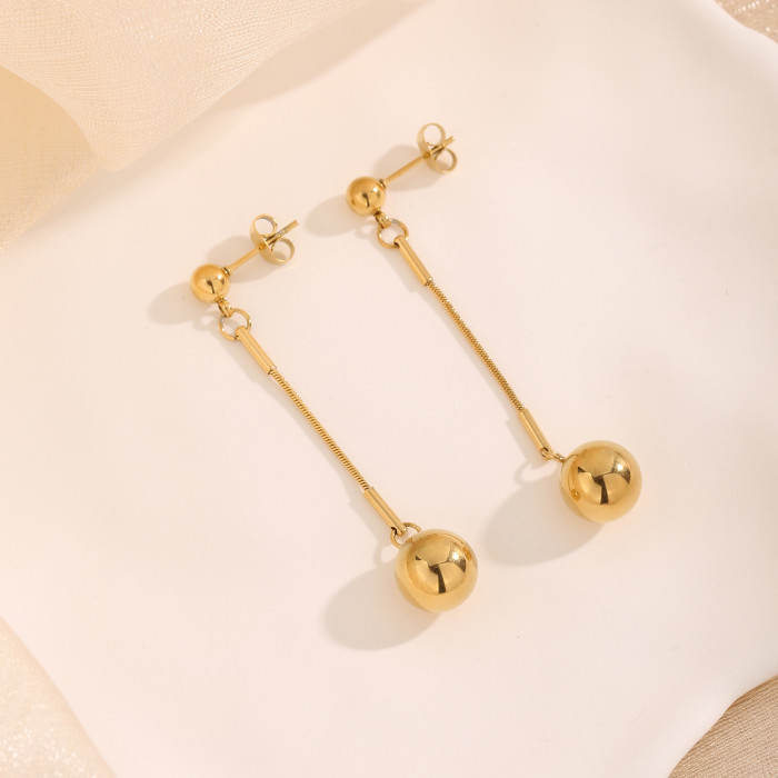French Fashion Personality Exaggerated Geometric Earrings Simple Metal Round Ball Long Bar New Earrings Wholesale for...