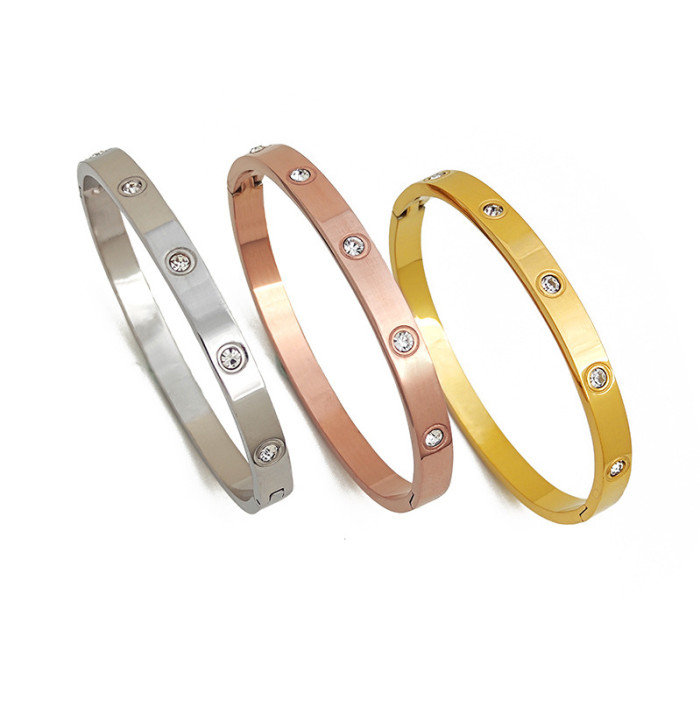 Korean Version Fashion Versatile Kajia Titanium Steel Fully Stone-Set Bracelet for Women Open Minimalist Style Internet...
