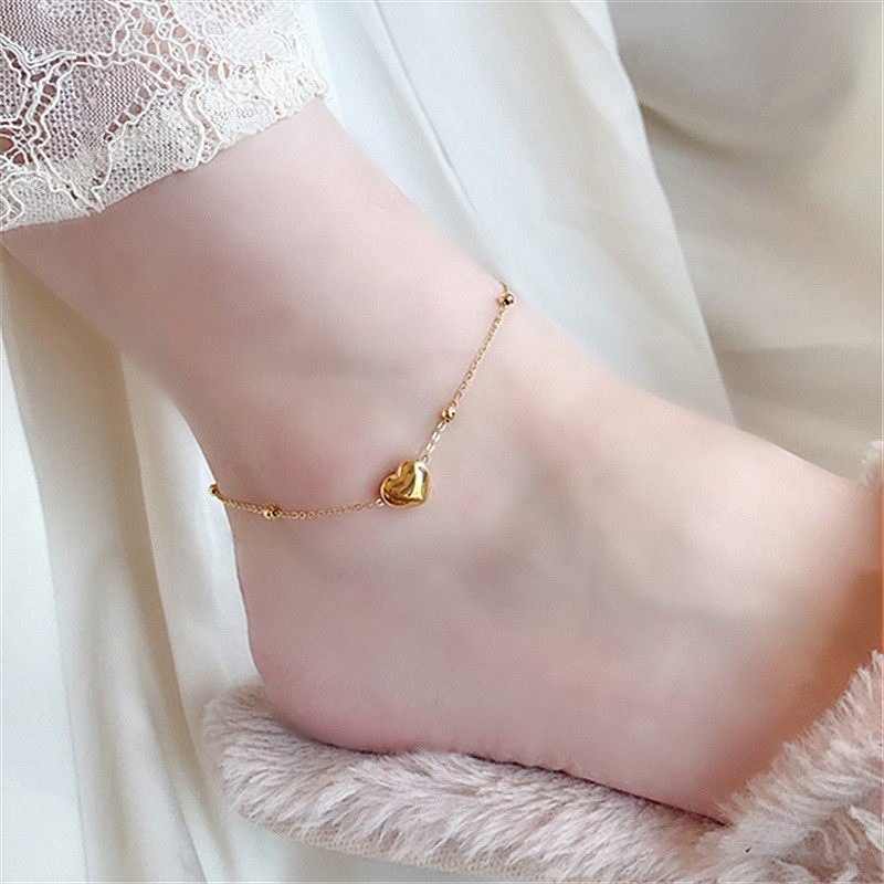 Titanium Steel 18K Gold Love Anklet Female Ins Style Niche Design New Mori Style Simple New Heart-Shaped Ornament