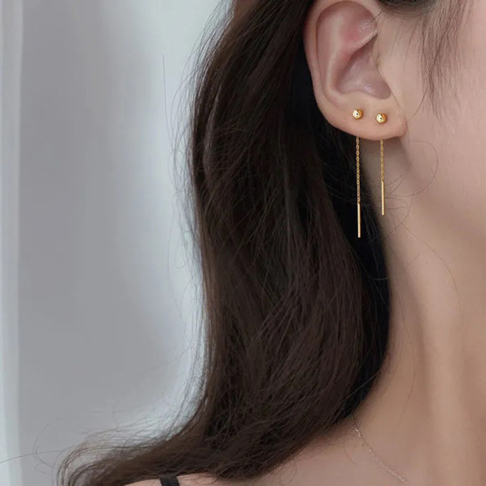 Love Heart 18K Gold Titanium Steel Hanging Earrings Women's Non-Fading Long Elegant Earrings Earrings Trendy Face Sli...