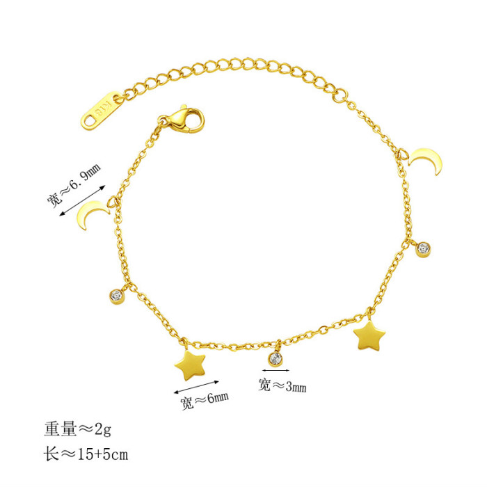 Korean Version Simple Star Moon Bracelet for Women Titanium Steel Versatile Jewelry Goddess Day Gift Personalized Non-Fading Bracelet
