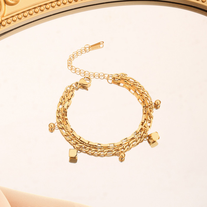 Broken Silver Several Liang Fashion Eight Directions Bring Wealth Double Layer Titanium Steel Bracelet for Women Versatile Elegant High-end Feel Best Friend Light Luxury Jewelry