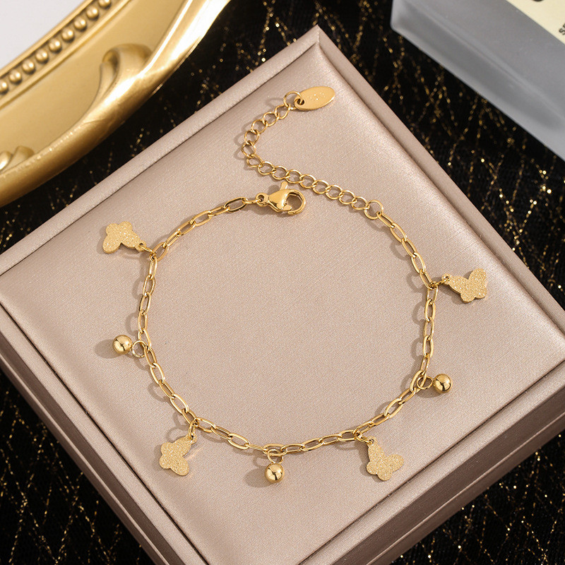 Titanium Steel Non-Fading Butterfly Fairy Bracelet for Women, Internet Celebrity Style Tassel Butterfly Hand Jewelry, Korean and Japanese Fresh Style Bracelet