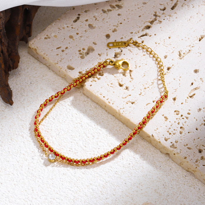 Light Luxury New Chinese Style Double Layer Single Diamond Red Rope Bracelet for Women Exquisite High-end Niche Personality Design Sense Hand Jewelry Accessories