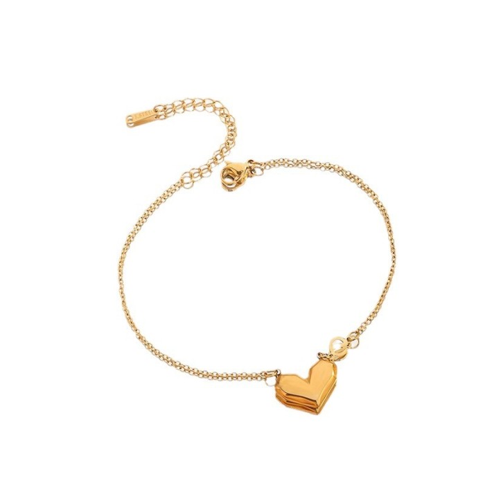 Korean Version New Light Luxury Design Love You E-Sheng Anklet for Women Simple Minimalist Style 18K Gold Plated Hear...