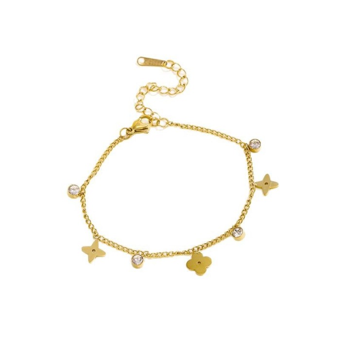 Korean Version New Glossy Flower Zircon Anklet 18K Gold Titanium Steel Jewelry Non-Fading Beach Women's Anklet Jewelry