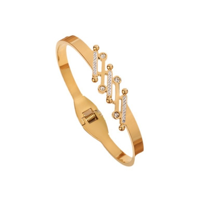New Vertical Stone-Inlaid Titanium Steel Bracelet for Women with Shell Inlay Round Plate Stainless Steel Jewelry Fa...