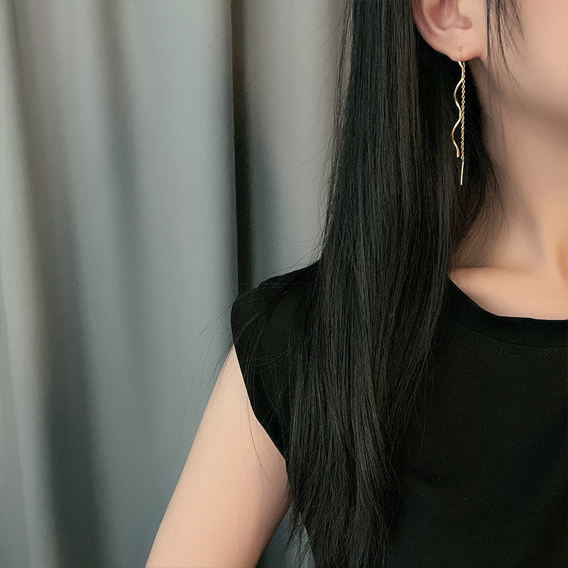 Wave Design Simple Plain Chain Earrings for Women, Face Slimming Long Tassel Earrings, Elegant Fashion Clear Student Earrings