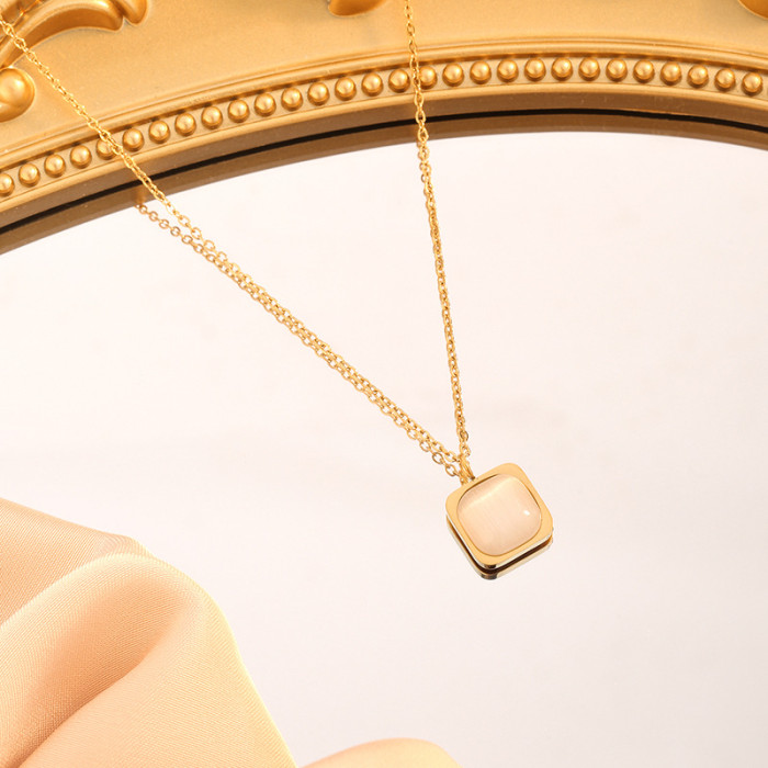 French INS Minimalist Style Elegant Accessories Geometric Square Resin Design Pendant Titanium Steel Jewelry Set