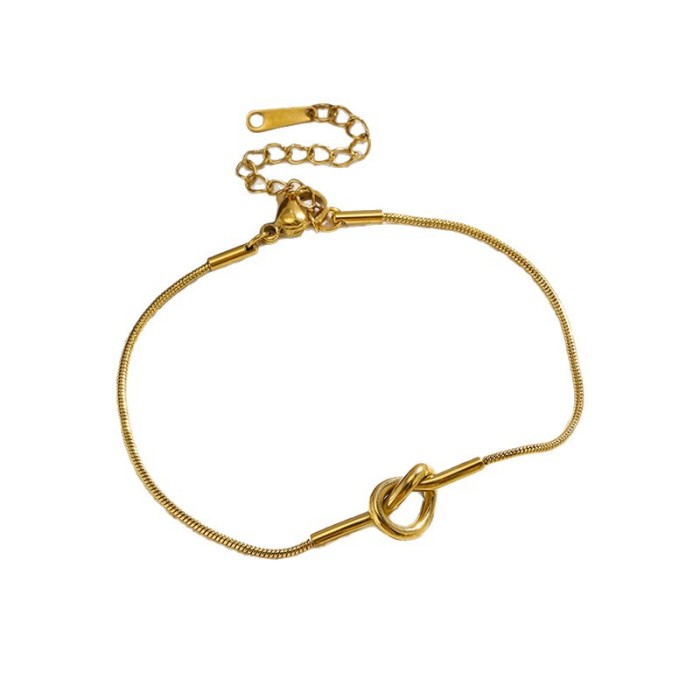 New Titanium Steel Knotted Bracelet Handmade Knotted Mother's Day Gift Round Snake Chain Gold Plated Color Retention...