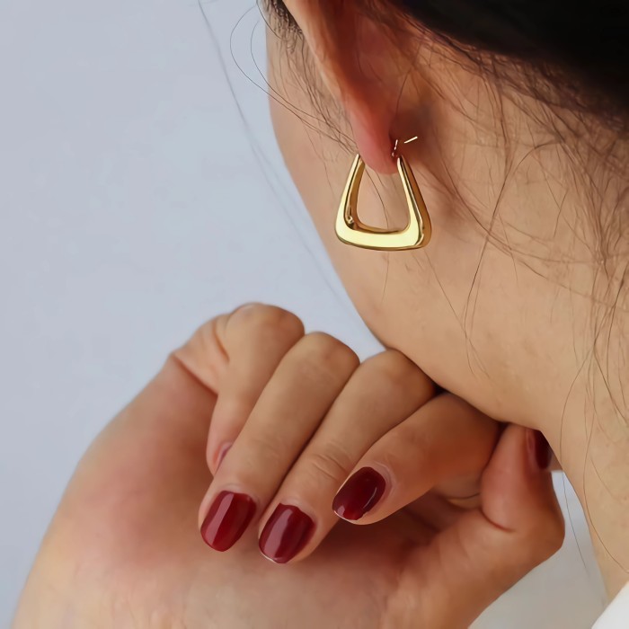 Simple Internet Celebrity Hot Stainless Steel Earrings Geometric Trapezoid Hoop Titanium Steel Earrings Electroplated...