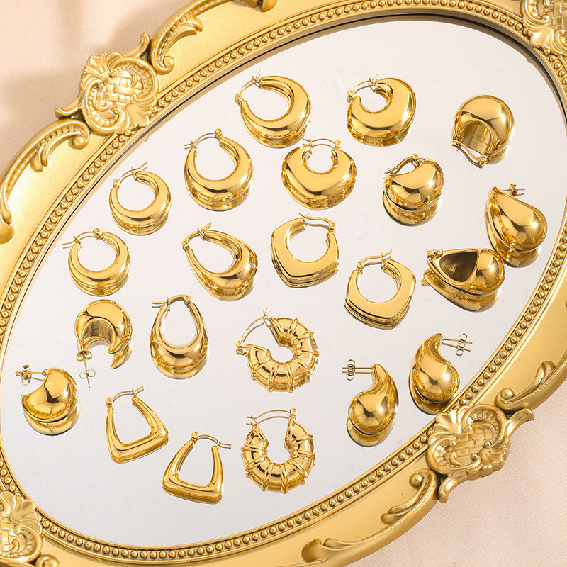 European and American Cross-Border Fashion Personality Niche Exaggerated Design Earrings Vintage Simple Stainless Steel New Earrings for Women Wholesale