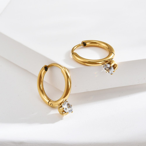 No Need to Remove While Sleeping Simple and Elegant Basic Six-Prong Single Diamond Mini Titanium Steel Gold Non-Fading Earrings for Women