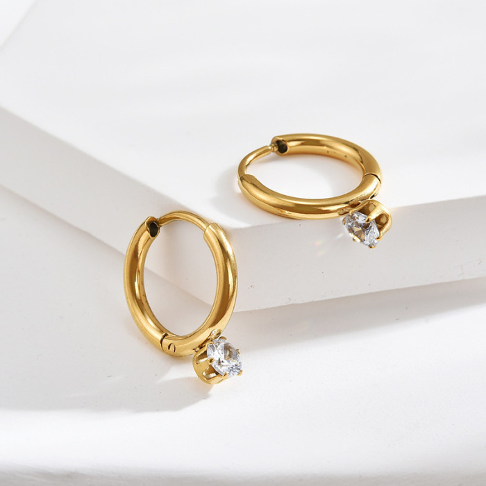 No Need to Remove While Sleeping Simple and Elegant Basic Six-Prong Single Stone Mini Titanium Steel Gold Non-Fadin...