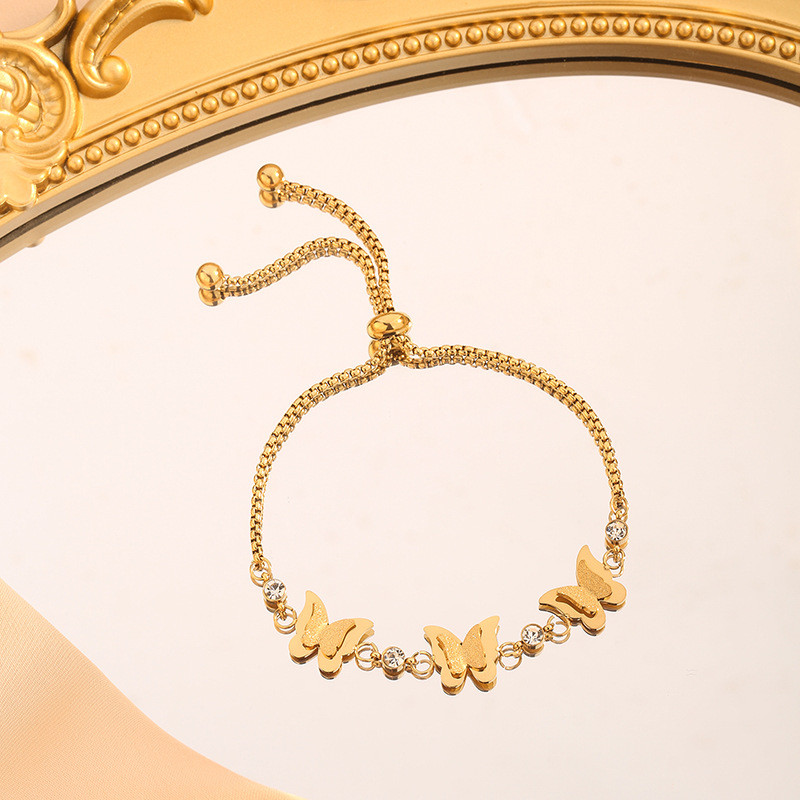 Cross-Border Wholesale European and American Niche Design Simple Versatile Personality Fashion Three-Dimensional Butterfly Pull Chain Titanium Steel Bracelet