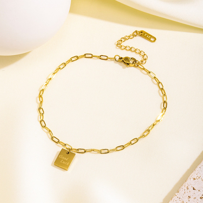 High-End Goodluck Square Anklet Titanium Steel Non-Fading Internet Celebrity Style Light Luxury Niche Design Foot Cha...