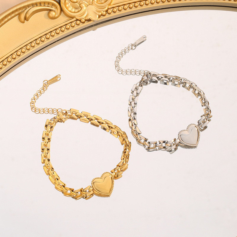 Fansiya Korean Version Titanium Steel Heart Strap Bracelet for Women Fashion Versatile Thick Chain Light Luxury Style Niche Design Trend