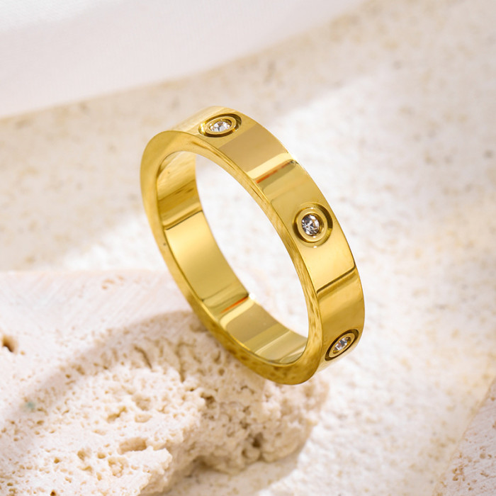 INS Trend Starry Sky Stone-Inlaid Round Titanium Steel Ring Personality Couple Matching Rings Jewelry Source Factory