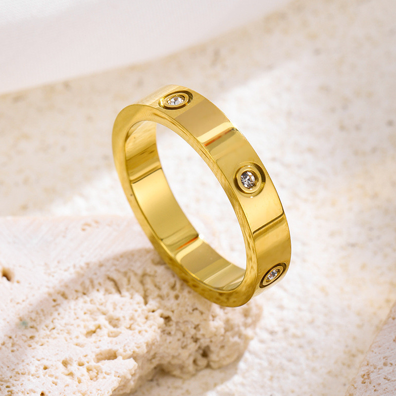 European and American INS Trend Starry Sky Inlaid Diamond Round Titanium Steel Ring Personality Couple Matching Rings Jewelry Source Factory