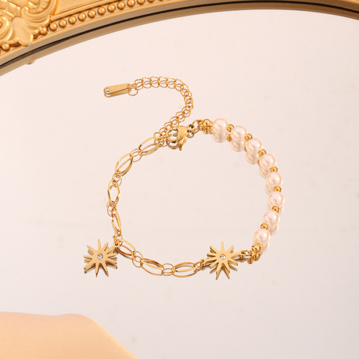 Korean Version Niche Design Titanium Steel Star Pearl Bracelet for Women Vintage Ins Bracelet Internet Celebrity Trendy Jewelry Wholesale