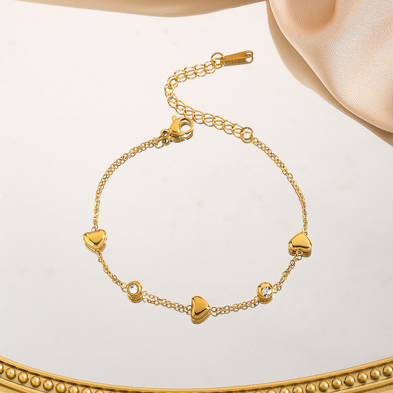 Korean Style Jewelry Wholesale Fashion Simple Zircon Accessories Niche Light Luxury Heart Jewelry Versatile Titanium Steel Bracelet for Women