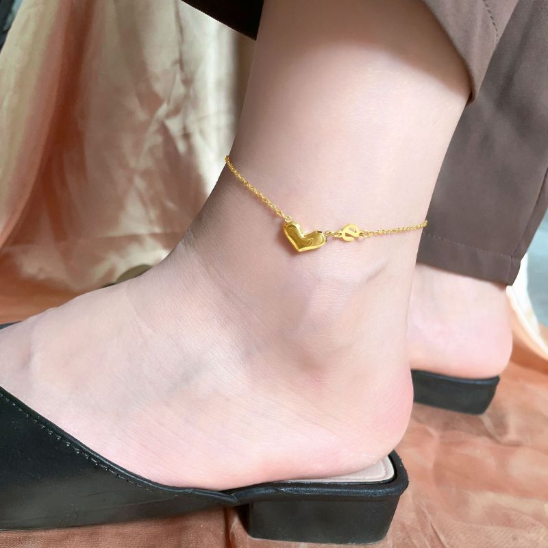 Korean Version New Light Luxury Design Love You E-Sheng Anklet for Women Simple Minimalist Style 18K Gold Plated Heart-Shaped Titanium Steel Foot Jewelry