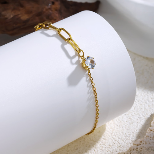 European and American Simple Titanium Steel Bracelet for Women, Ins Style Double Chain with Diamonds, Niche High-End Light Luxury Versatile Fashion Jewelry