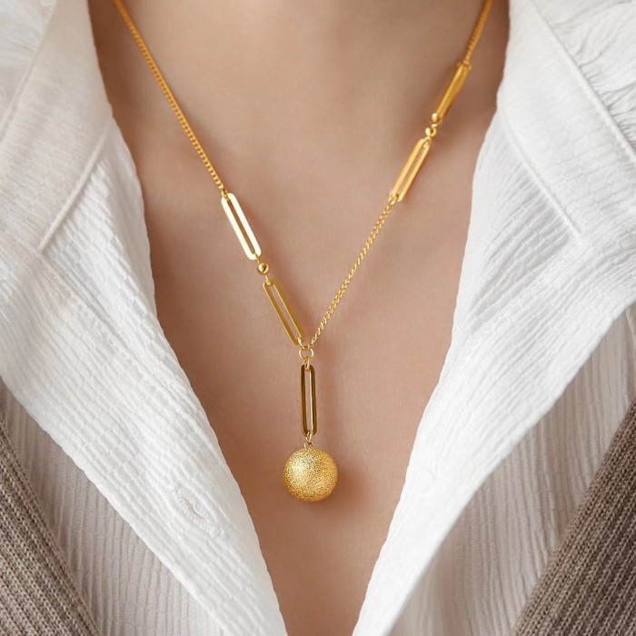 Style Metal Matte Round Ball Versatile Niche Design Light Luxury Collarbone Chain Pendant Versatile Jewelry Earring S...