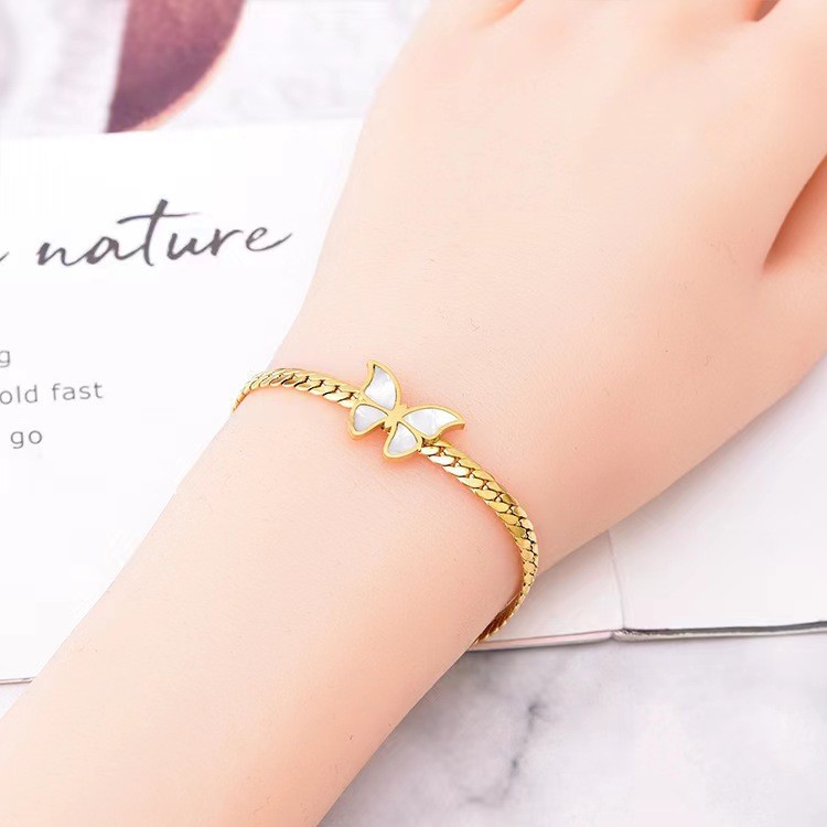 European and American Fashion Simple Commuting Elegant Versatile Minimalist Chain White Butterfly Accessories Titanium Steel Bracelet Jewelry Wholesale