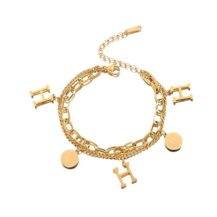 Fashion Titanium Steel Bracelet for Women Double Layer Chain H Letter Light Luxury Elegant Trendy Jewelry Non-Fading,...