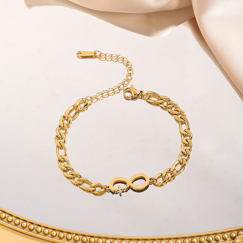 Cross-Border European and American Minimalist Style Stainless Steel Bracelet Infinity Symbol 8 Titanium Steel Bracelet for Women Versatile Trendy Jewelry
