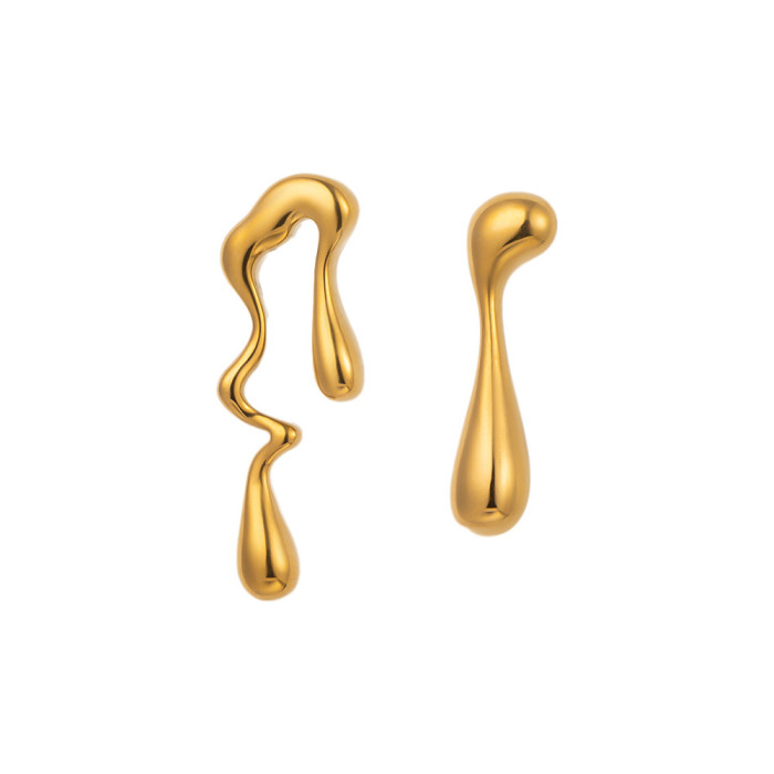 INS 18K Gold Plated Stainless Steel Irregular Water Drop Shape Earrings Women's Fashion Versatile Geometric Earrings