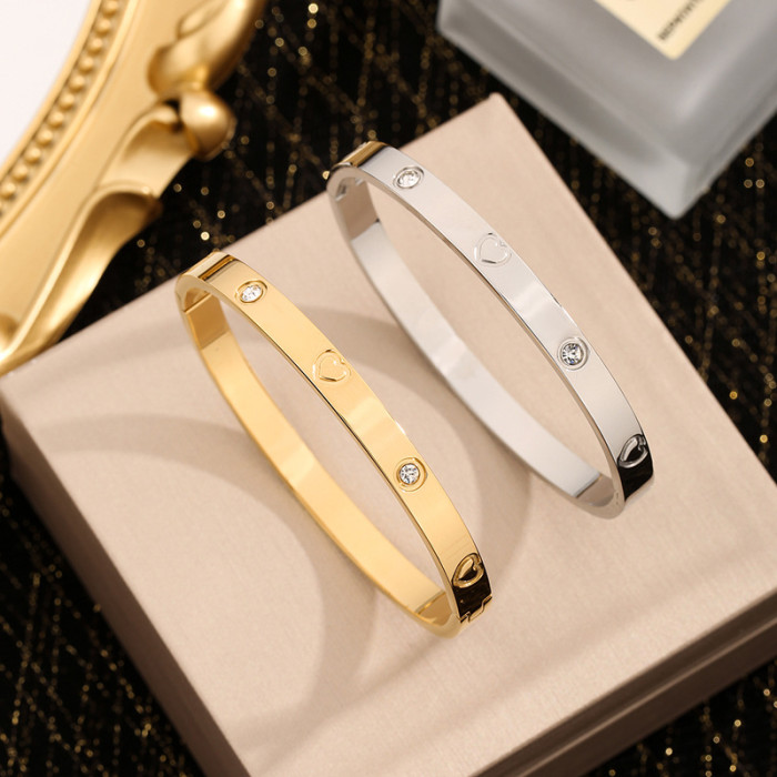 Hot-Selling Kajia Stainless Steel Bracelet for Women Fashionable High-End Heart-Shaped Stone-Studded Couple Bracelet