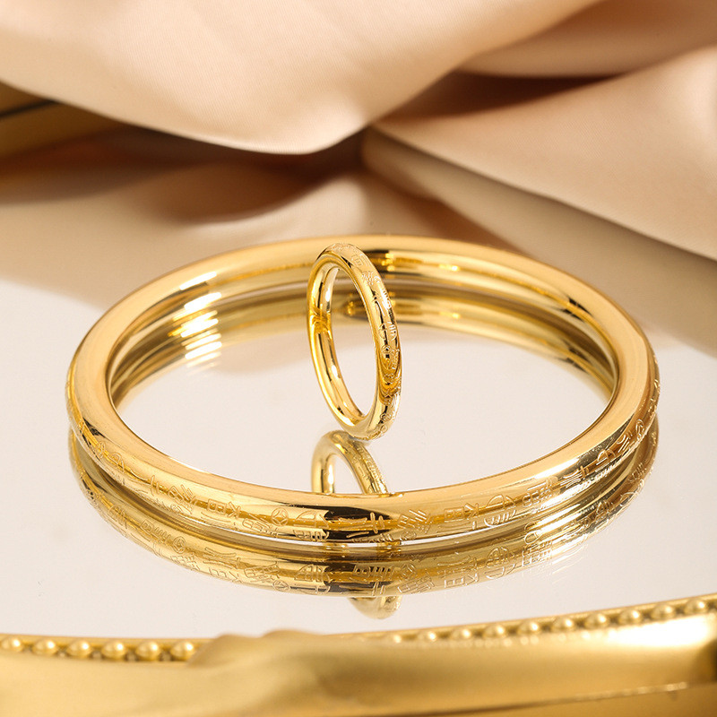 New Chinese Style Chinese Wind Wanfu Engraved Bracelet for Women Titanium Steel Non-Fading New Ancient Method Inheritance Fu Character Plain Circle Bracelet