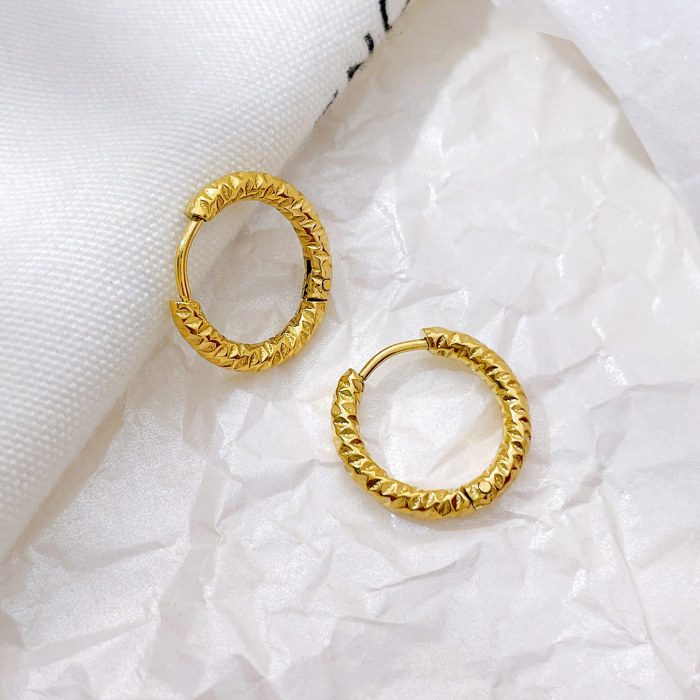 Korean Style Stainless Steel Circle Versatile Earrings Ear Clips Minimalist Embossed Niche Titanium Steel Earrings Wo...