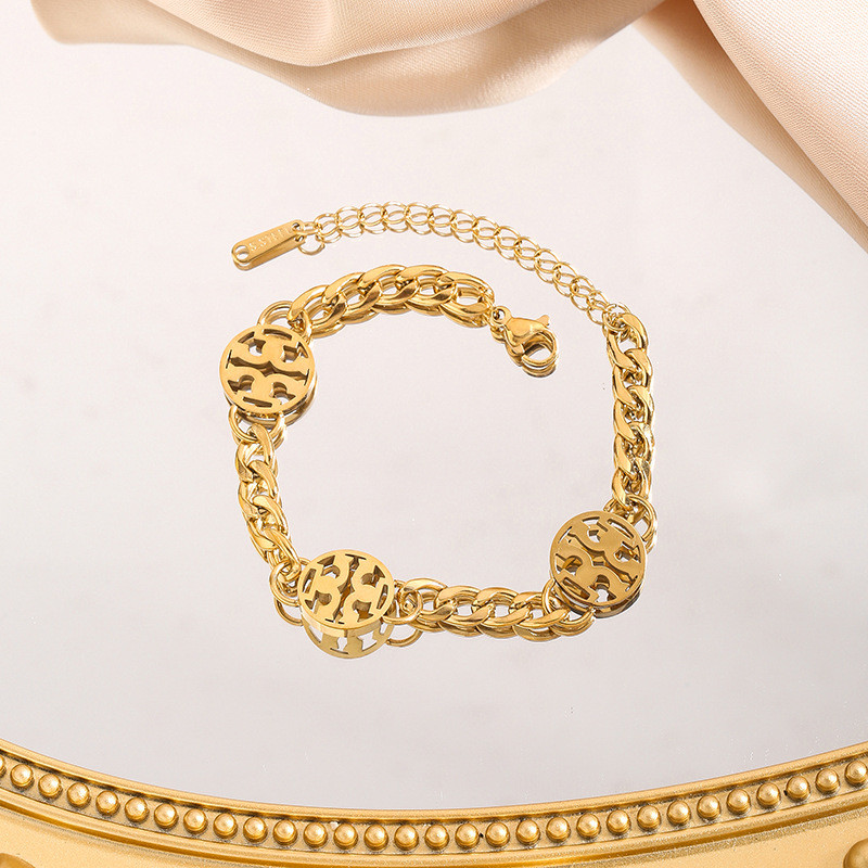 European and American Fashion Titanium Steel Simple Elegant Round Hollow Logo Bracelet Trendy Light Luxury Niche Design Versatile Jewelry
