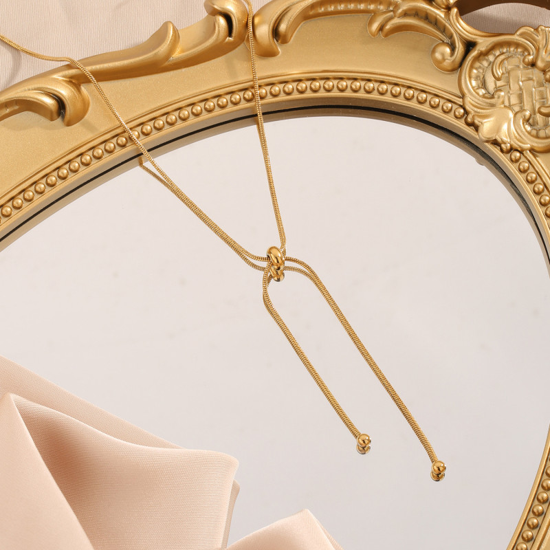 European and American Retro Simple Adjustable Bracelet 18K Gold Snake Bone Chain Round Bead Pull-out Titanium Steel Bracelet Women's Jewelry