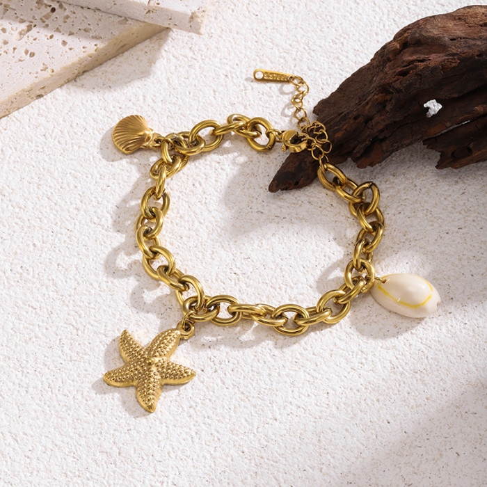 2025 Summer New Ocean Series Titanium Steel Bracelet 18K Gold Stainless Steel Starfish Shell Conch Bracelet