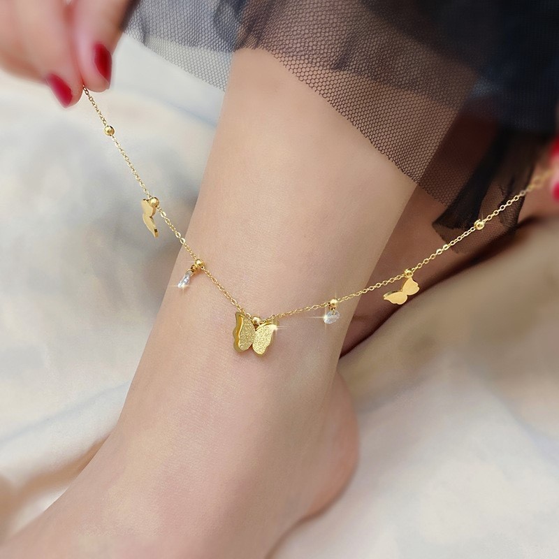 2024 New Anklet Titanium Steel Non-Fading 18K Gold Plated Butterfly Anklet for Women Ins Minimalist Style Simple Foot Jewelry