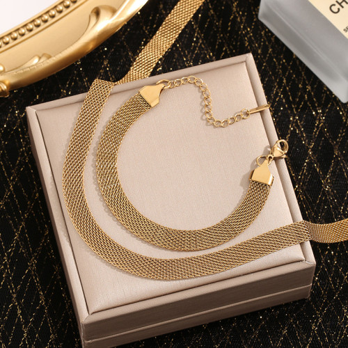 European and American Cross-Border Titanium Steel Non-Fading Wide Woven Mesh Metal Bracelet for Women Mesh Strap Watch Band Bracelet Wholesale