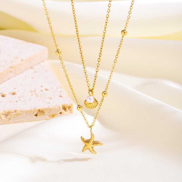 Stainless Steel Starfish Shell Jewelry Set for Women, Fashion INS Titanium Steel 18K Gold Plated Non-Fading Accessories